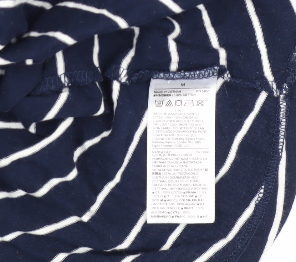 GAP Women's Blue Striped V-Neck T-Shirt - M