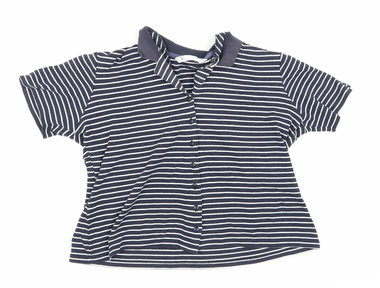 BHS Women's Blue Striped Polo Shirt Size 18
