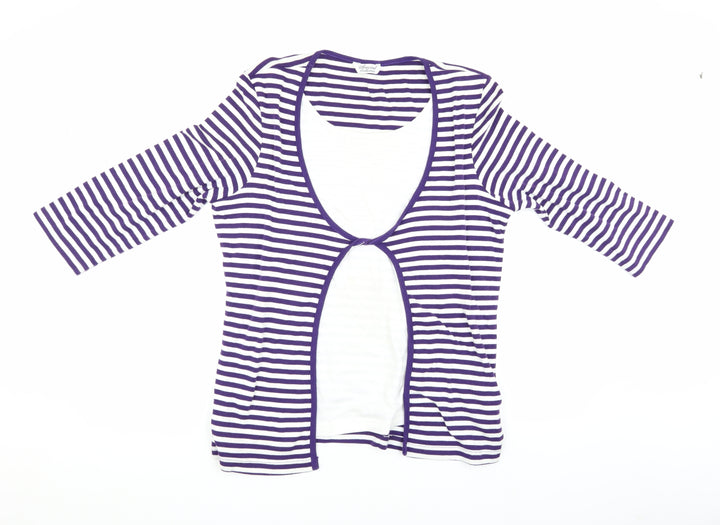 Women's Purple Striped 3/4 Sleeve Cardigan - Special Collection