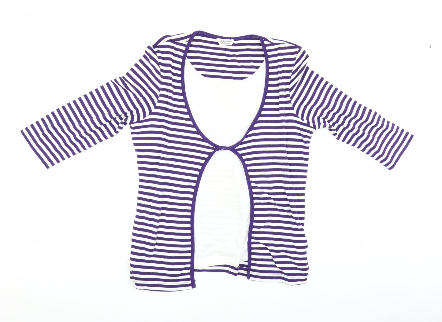Women's Purple Striped 3/4 Sleeve Cardigan - Special Collection