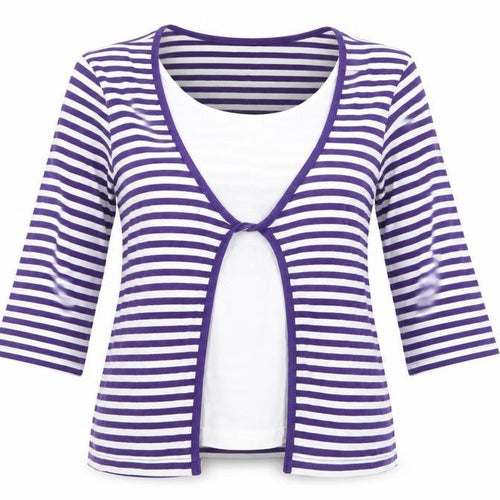 Women's Purple Striped 3/4 Sleeve Cardigan - Special Collection