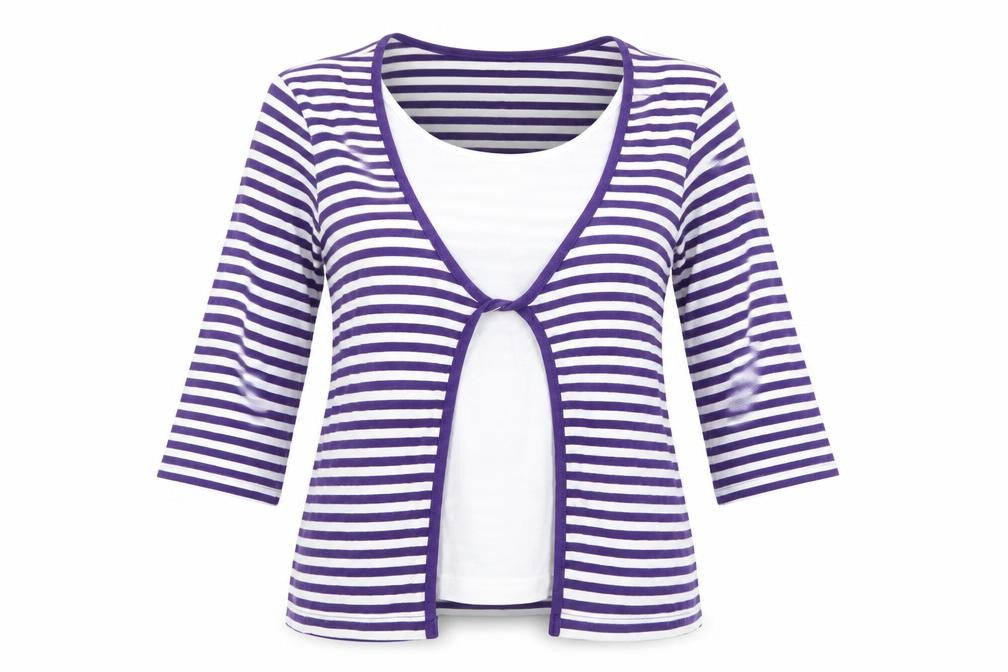 Women's Purple Striped 3/4 Sleeve Cardigan - Special Collection