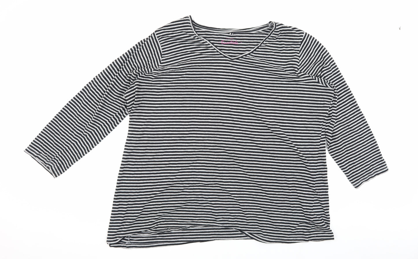 Yours Women's Black Striped Plus V-Neck T-Shirt