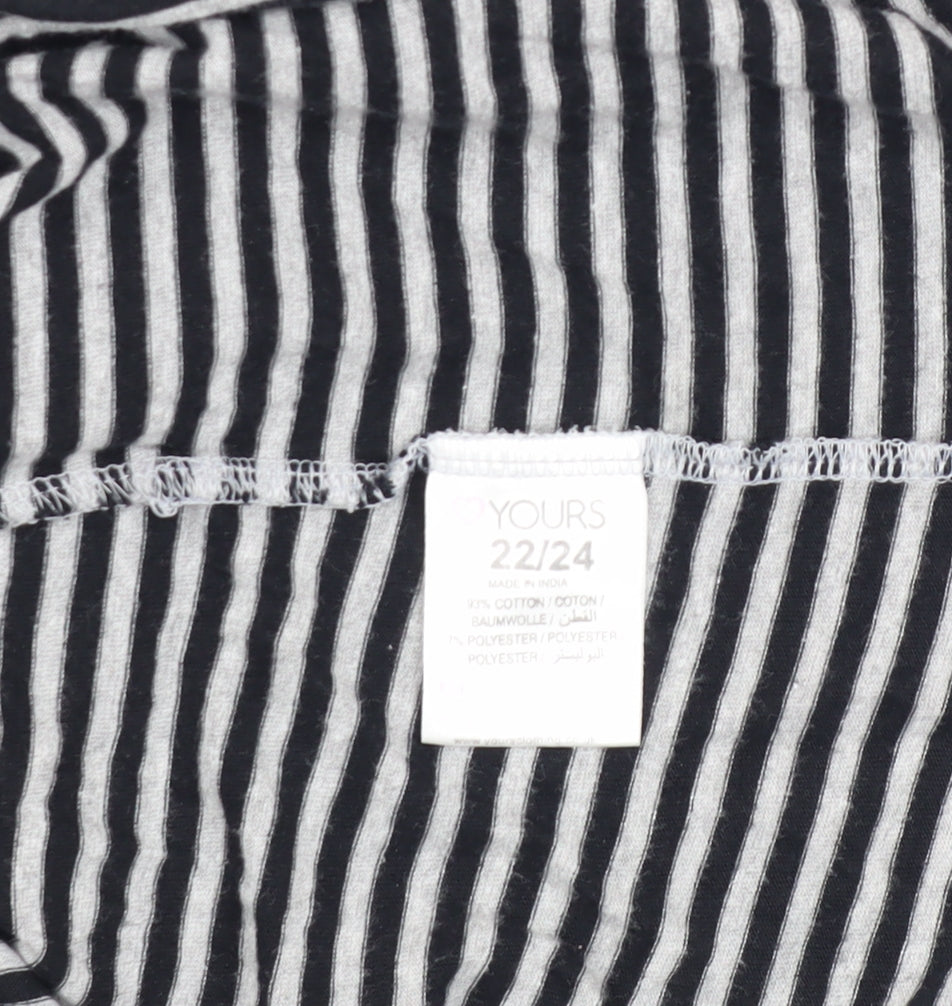 Yours Women's Black Striped Plus V-Neck T-Shirt