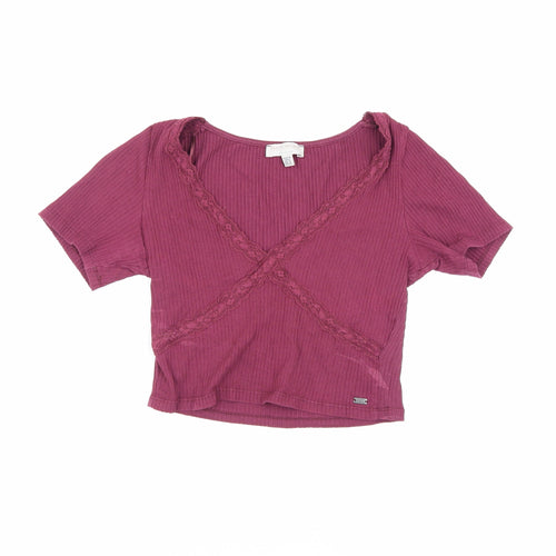Pull & Bear Girls Purple Cropped Blouse V-Neck Size M