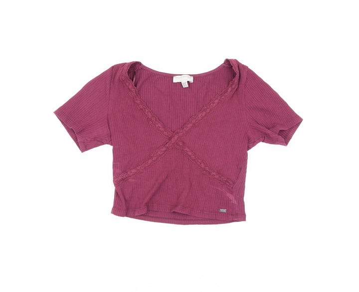 Pull & Bear Girls Purple Cropped Blouse V-Neck Size M