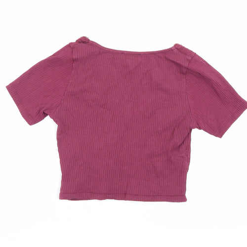 Pull & Bear Girls Purple Cropped Blouse V-Neck Size M