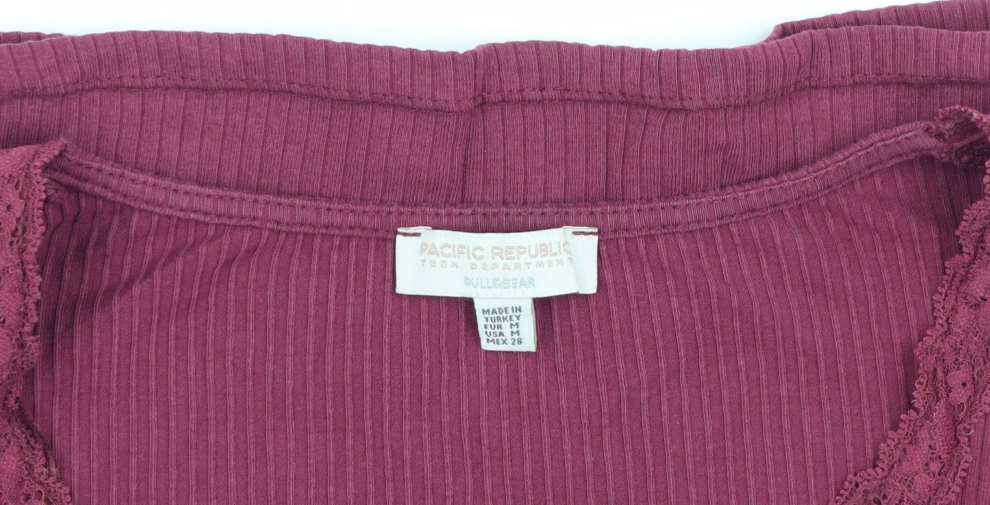 Pull & Bear Girls Purple Cropped Blouse V-Neck Size M