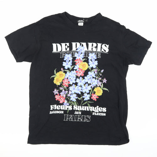 SHØK Black Floral Print Men's T-Shirt L