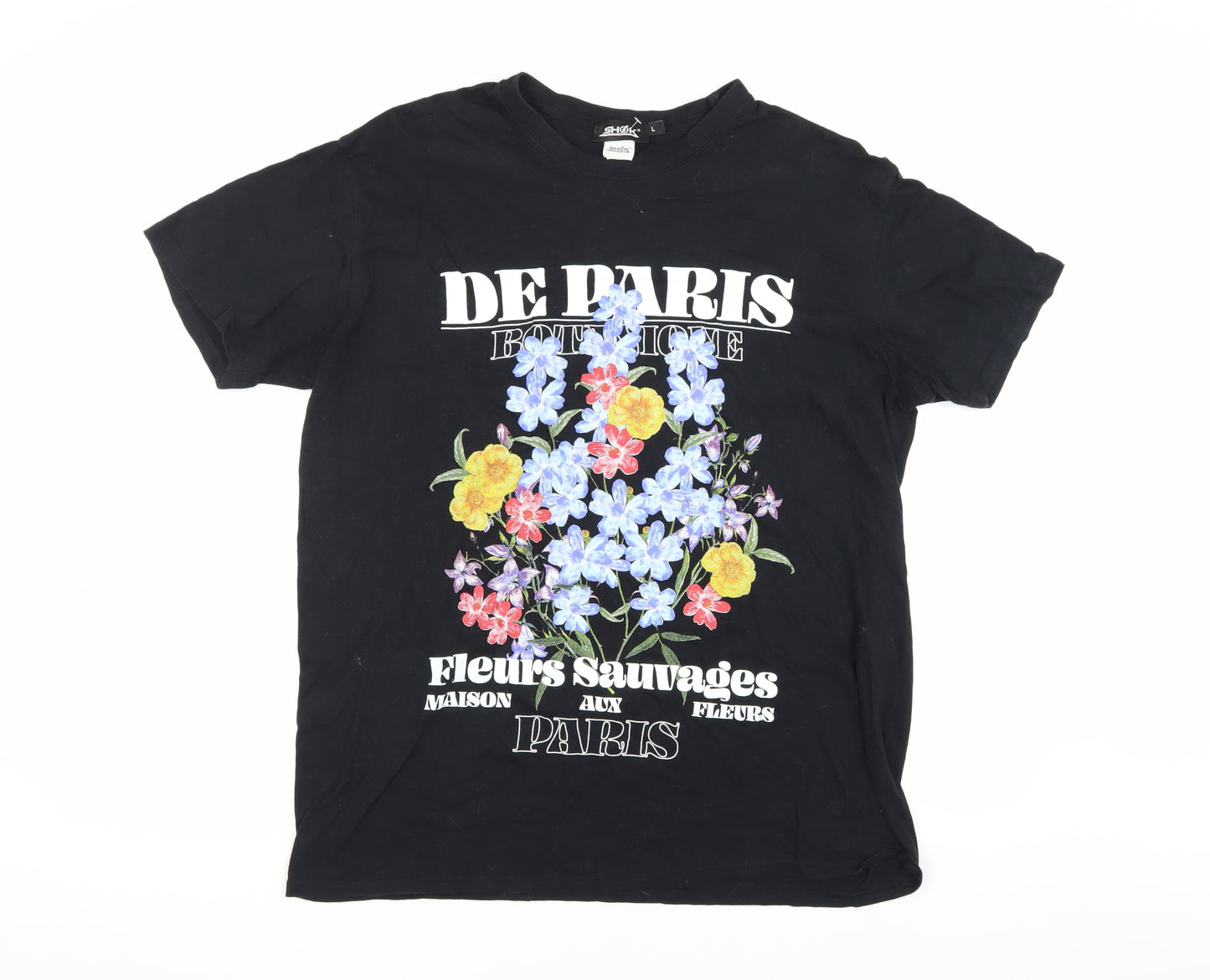 SHØK Black Floral Print Men's T-Shirt L