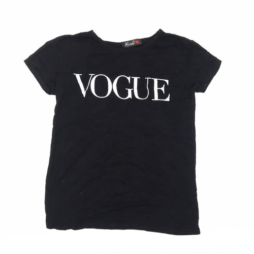 Xiss Women's Black Viscose T-Shirt, S/M, Casual Crew Neck