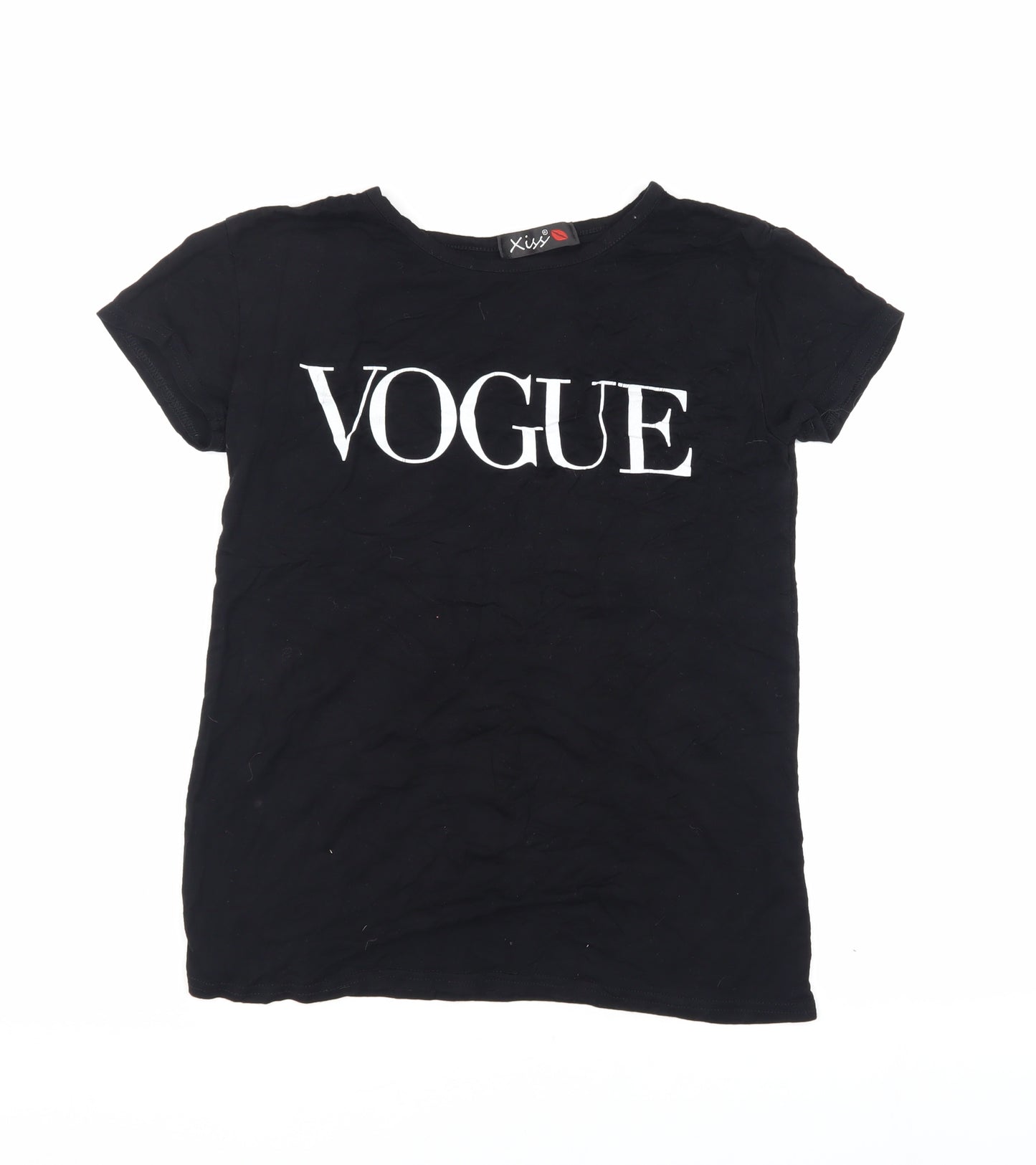 Xiss Women's Black Viscose T-Shirt, S/M, Casual Crew Neck