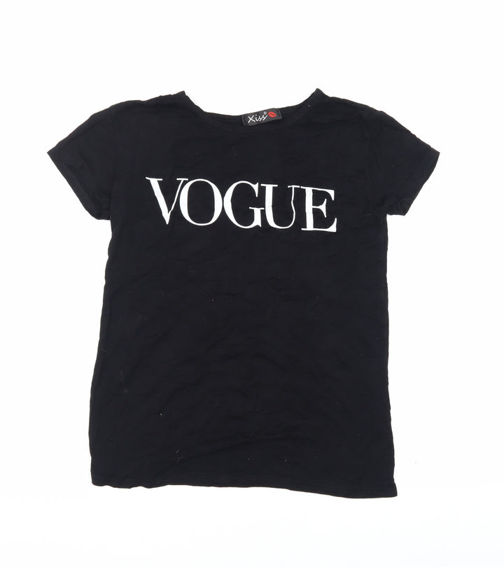 Xiss Women's Black Viscose T-Shirt, S/M, Casual Crew Neck