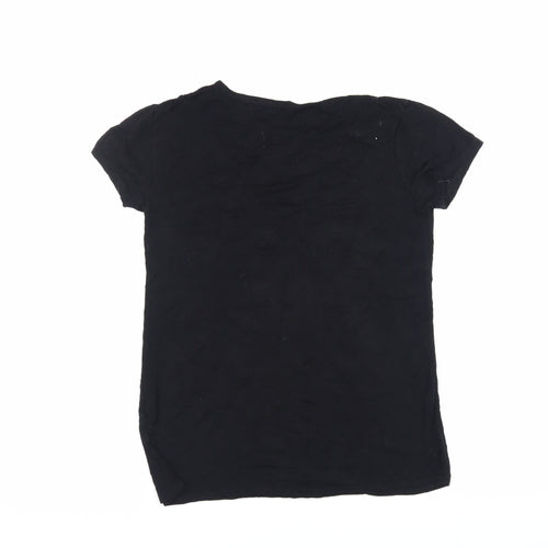 Xiss Women's Black Viscose T-Shirt, S/M, Casual Crew Neck