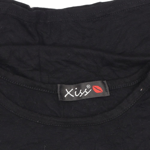 Xiss Women's Black Viscose T-Shirt, S/M, Casual Crew Neck