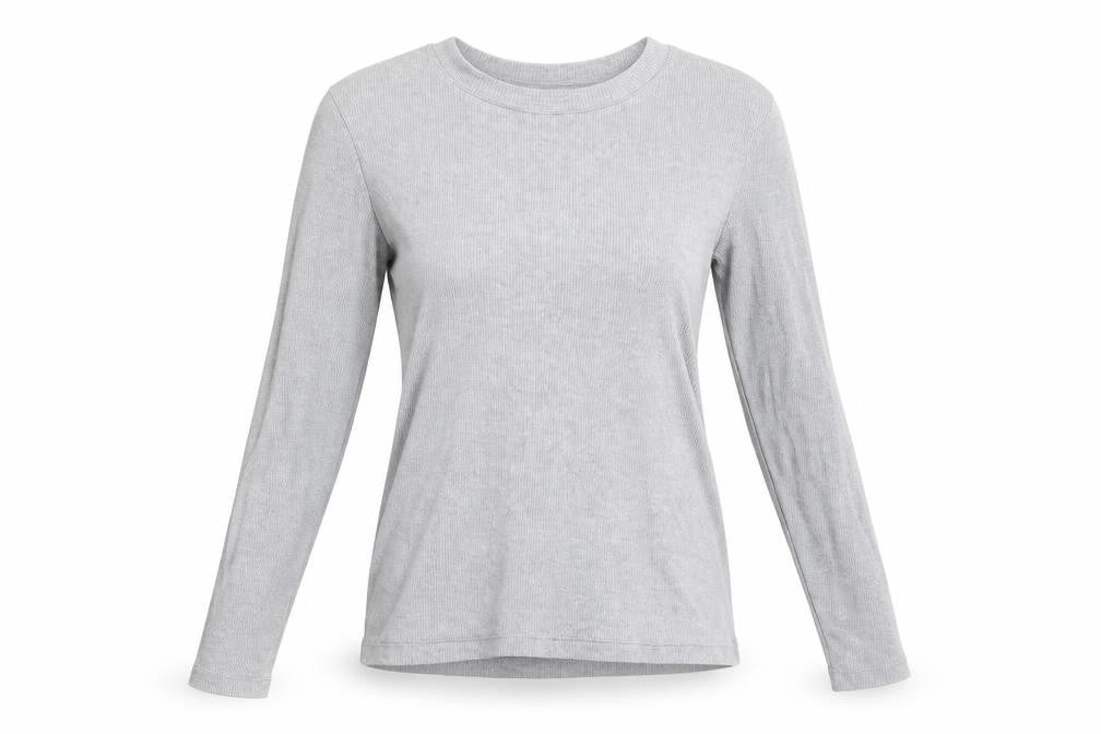 Front view of H&M Women Grey XS Long Sleeve Basic T-Shirt