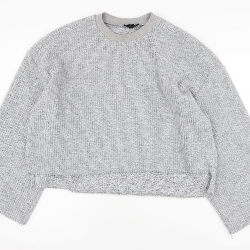 Topshop Women's Grey Waffle-Knit Long Sleeve Jumper Size 8