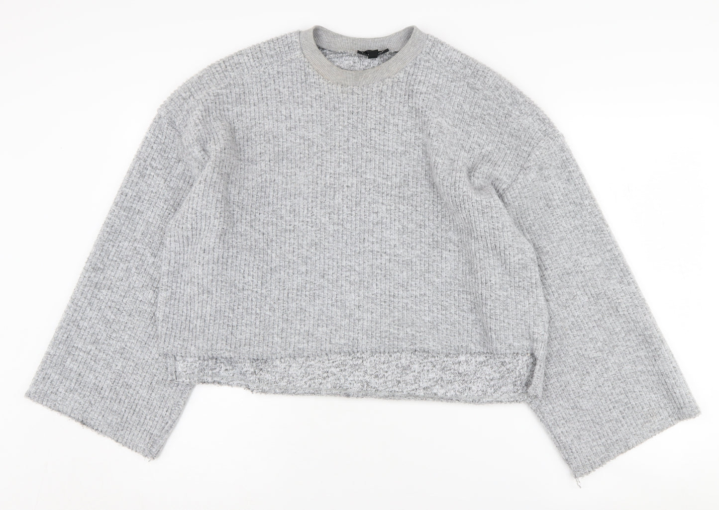Topshop Women's Grey Waffle-Knit Long Sleeve Jumper Size 8
