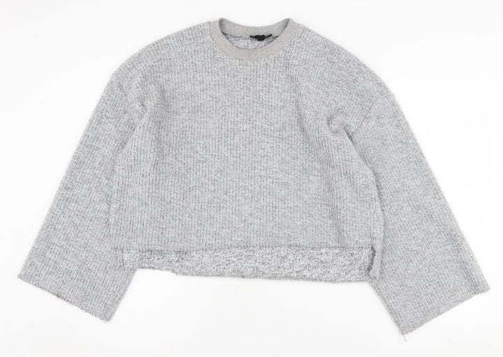 Topshop Women's Grey Waffle-Knit Long Sleeve Jumper Size 8
