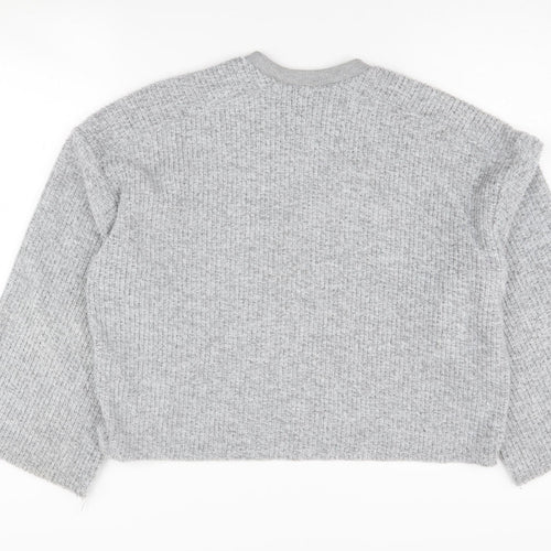 Topshop Women's Grey Waffle-Knit Long Sleeve Jumper Size 8