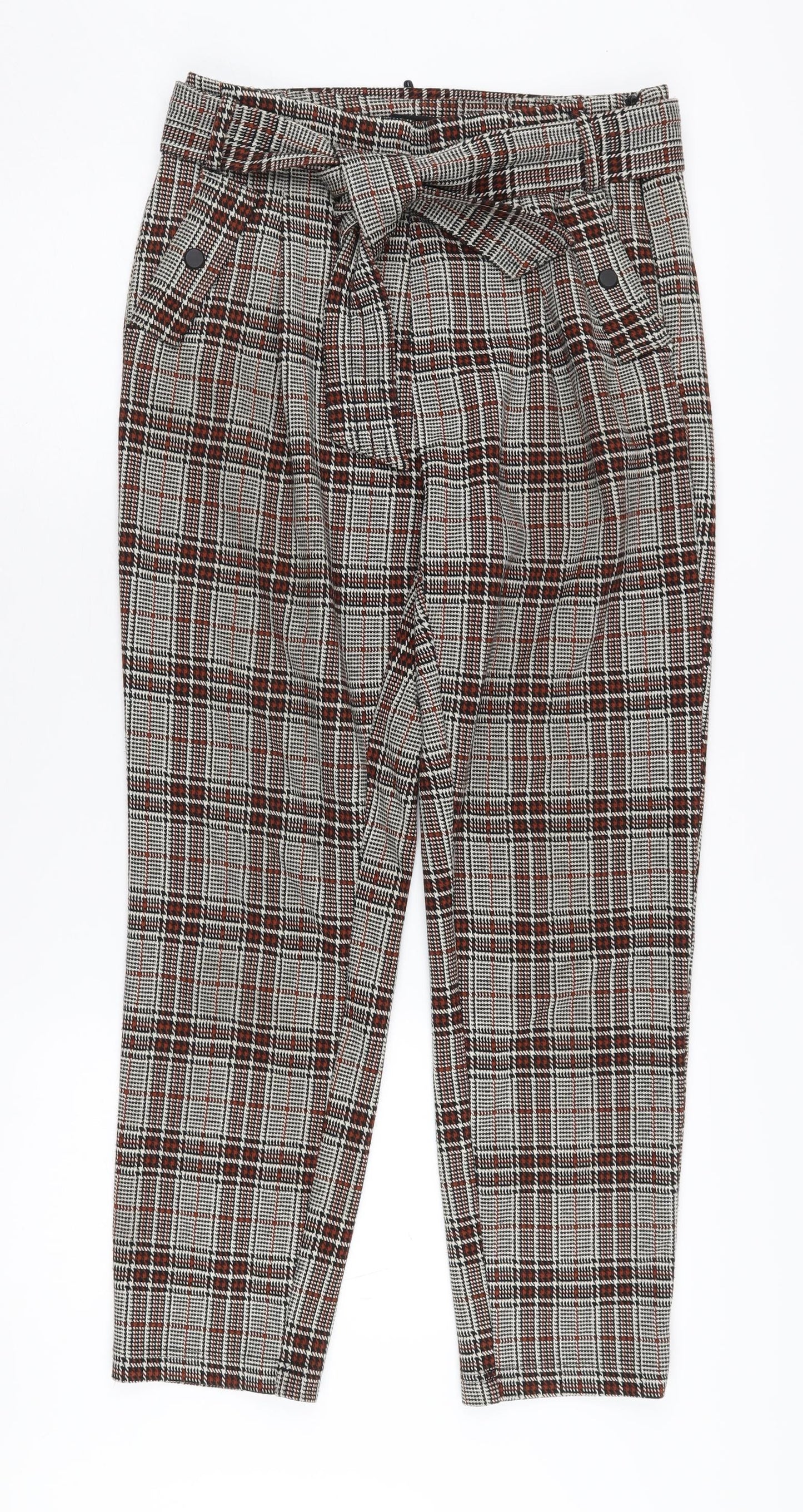 Next Women's Paperbag Trousers - Multicoloured Check Size 8