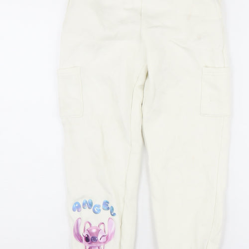 Disney Girls White Jogger Trousers - Angel Theme, Size 7-8