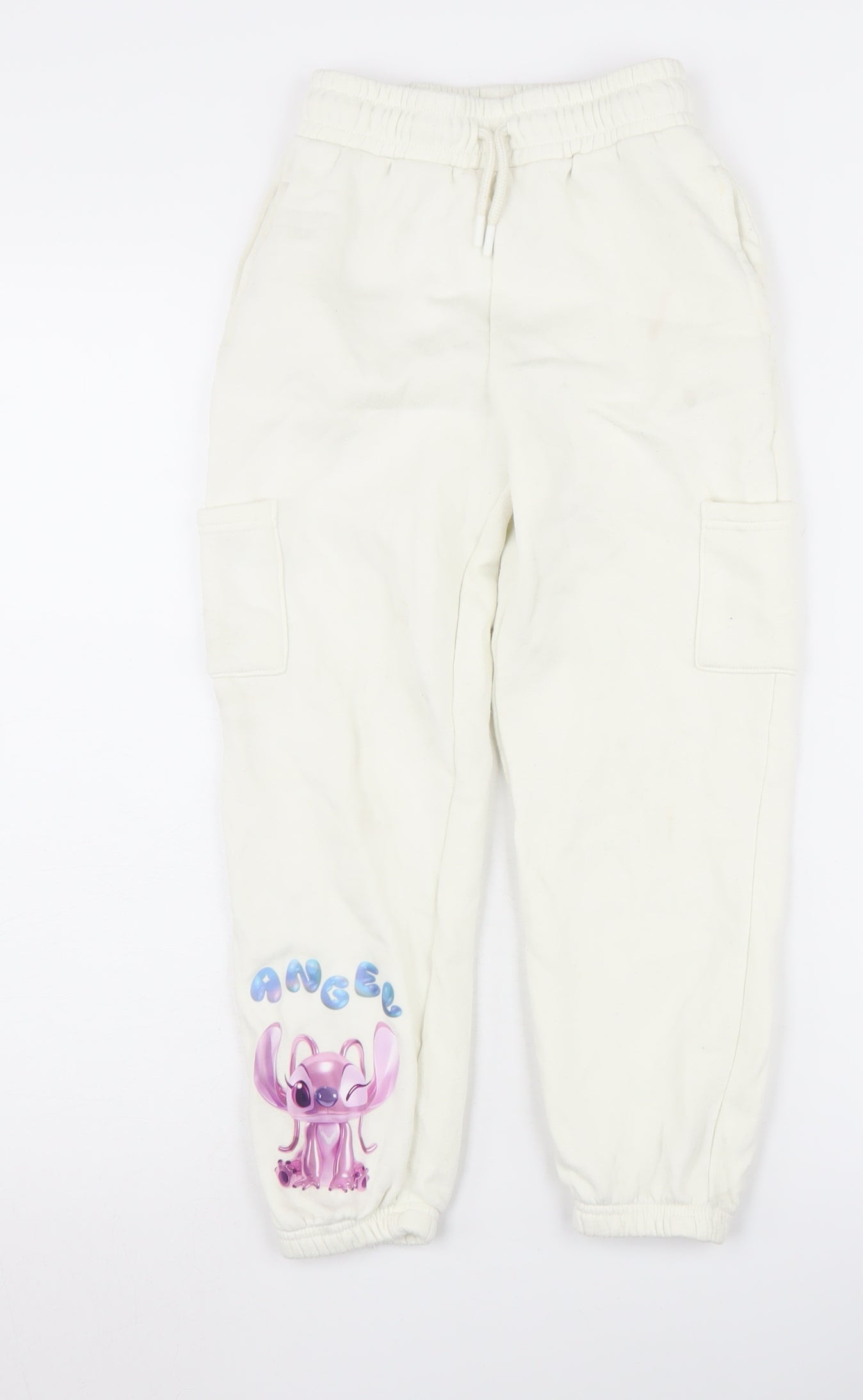 Disney Girls White Jogger Trousers - Angel Theme, Size 7-8