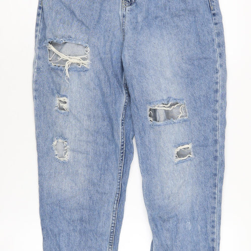 Boohoo Women's Blue Distressed Mom Jeans 6 Petites