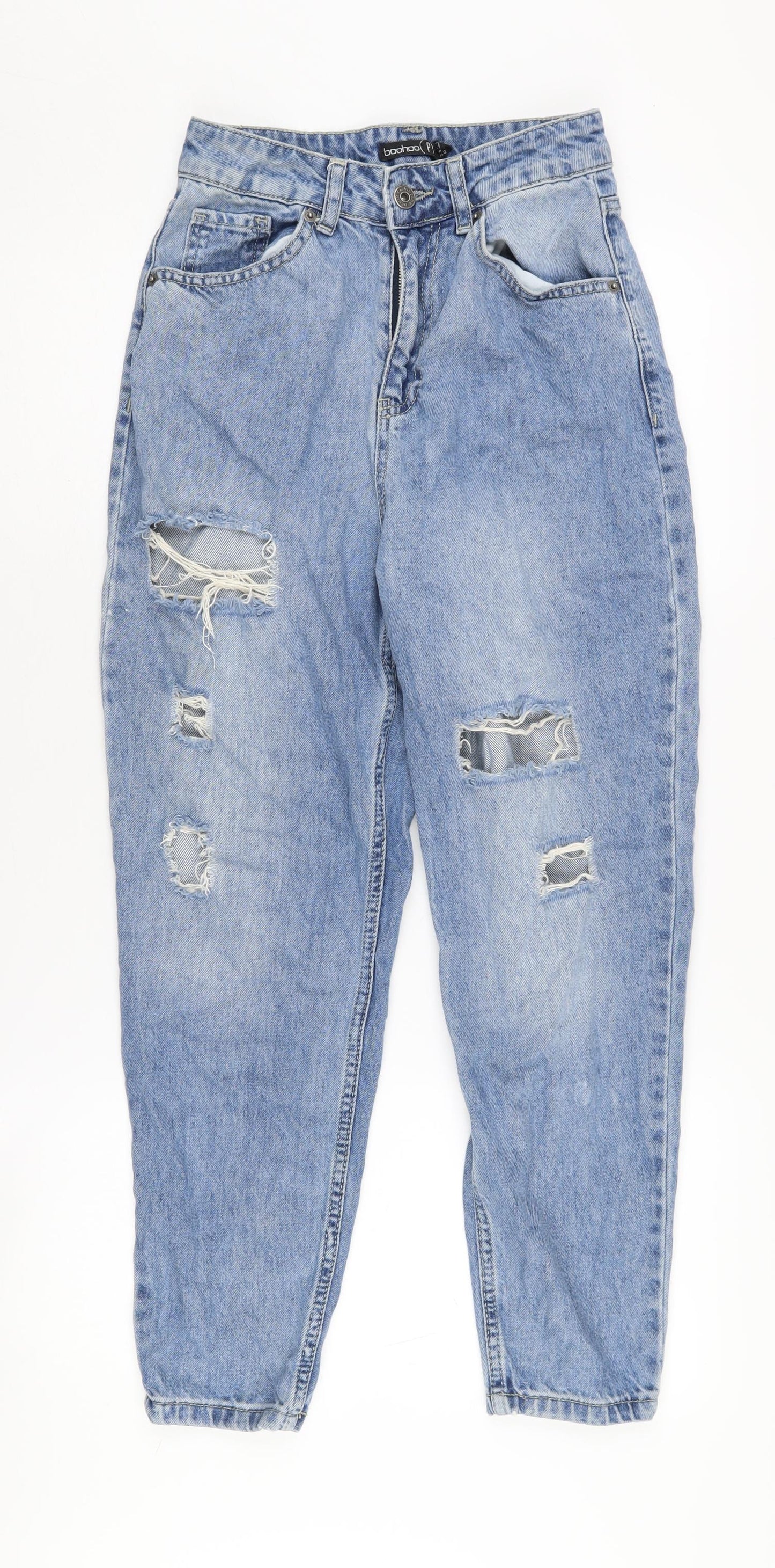 Boohoo Women's Blue Distressed Mom Jeans 6 Petites
