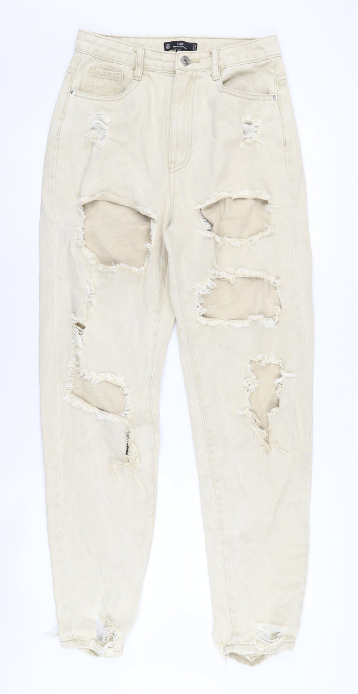 Riot Women's Beige High-Rise Mom Jeans, Size M