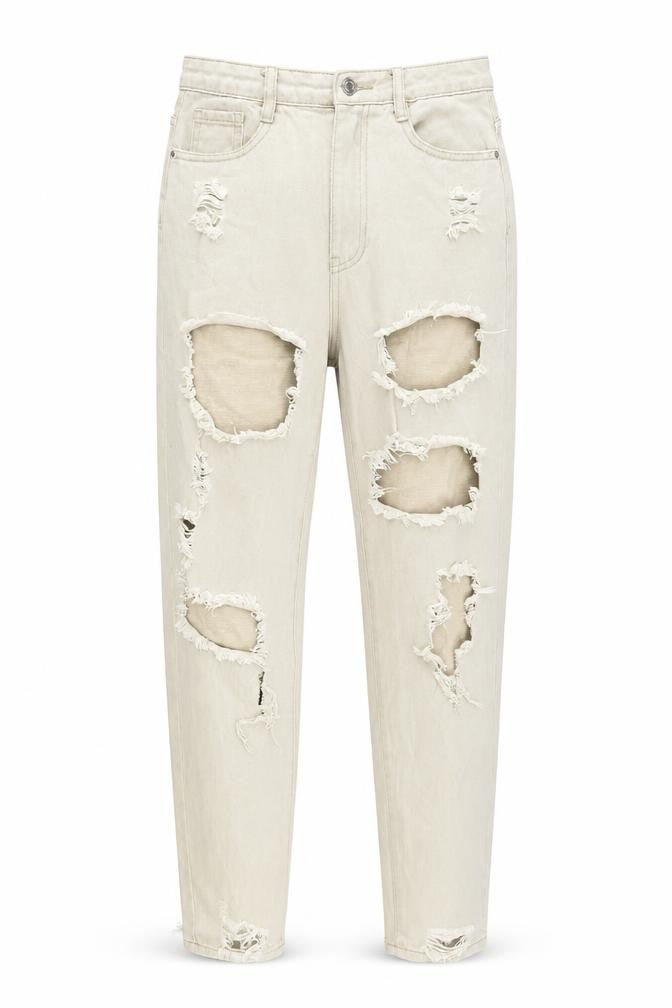 Front view of Riot Women's Beige High-Rise Mom Jeans, size M