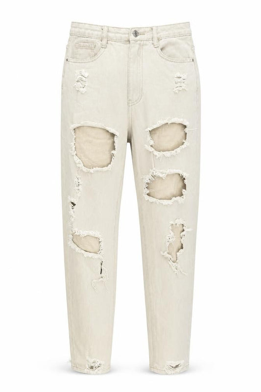 Front view of Riot Women's Beige High-Rise Mom Jeans, size M
