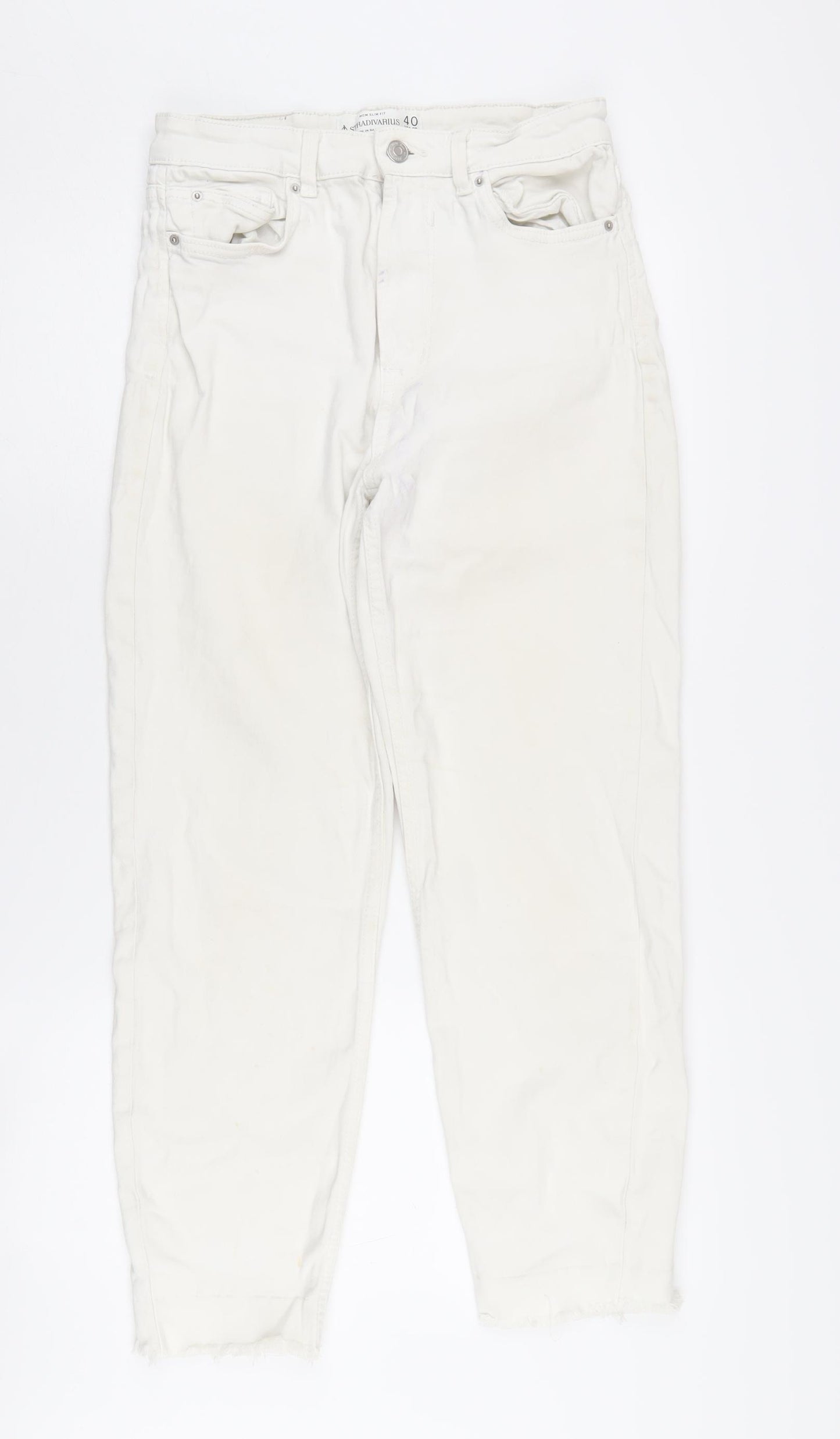 Stradivarius White Mom Jeans Size 12 Slim Fit
