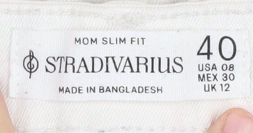 Stradivarius White Mom Jeans Size 12 Slim Fit