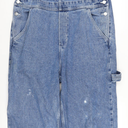 Monki Women's Blue Denim Dungarees - Size S, Button Accents