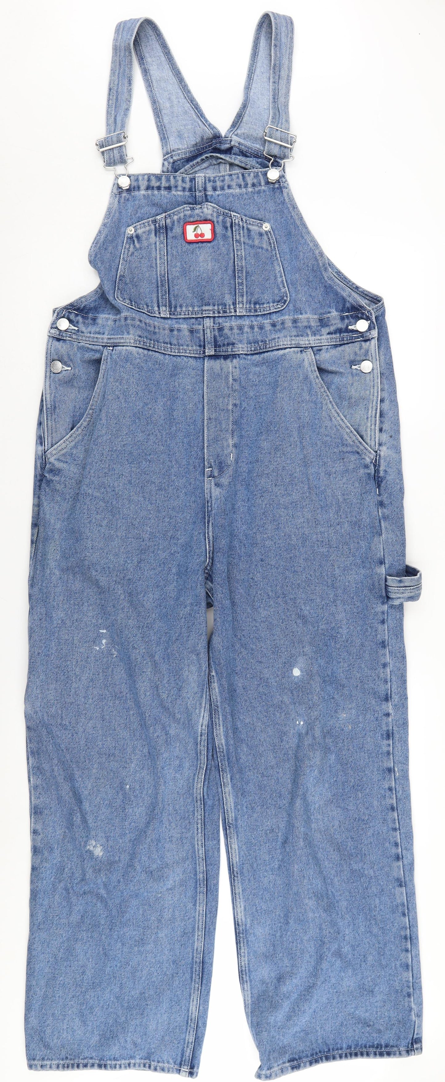 Monki Women's Blue Denim Dungarees - Size S, Button Accents