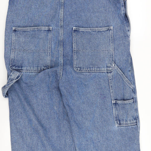 Monki Women's Blue Denim Dungarees - Size S, Button Accents