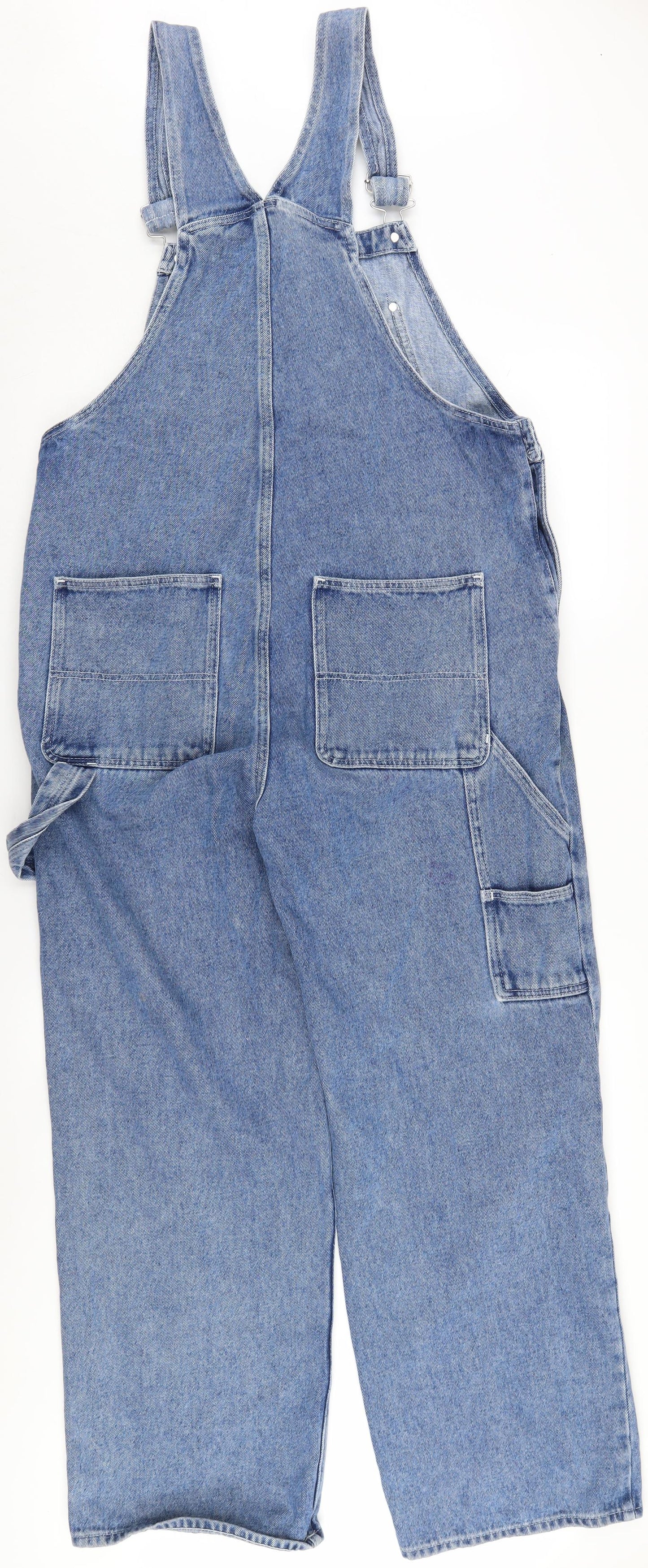 Monki Women's Blue Denim Dungarees - Size S, Button Accents