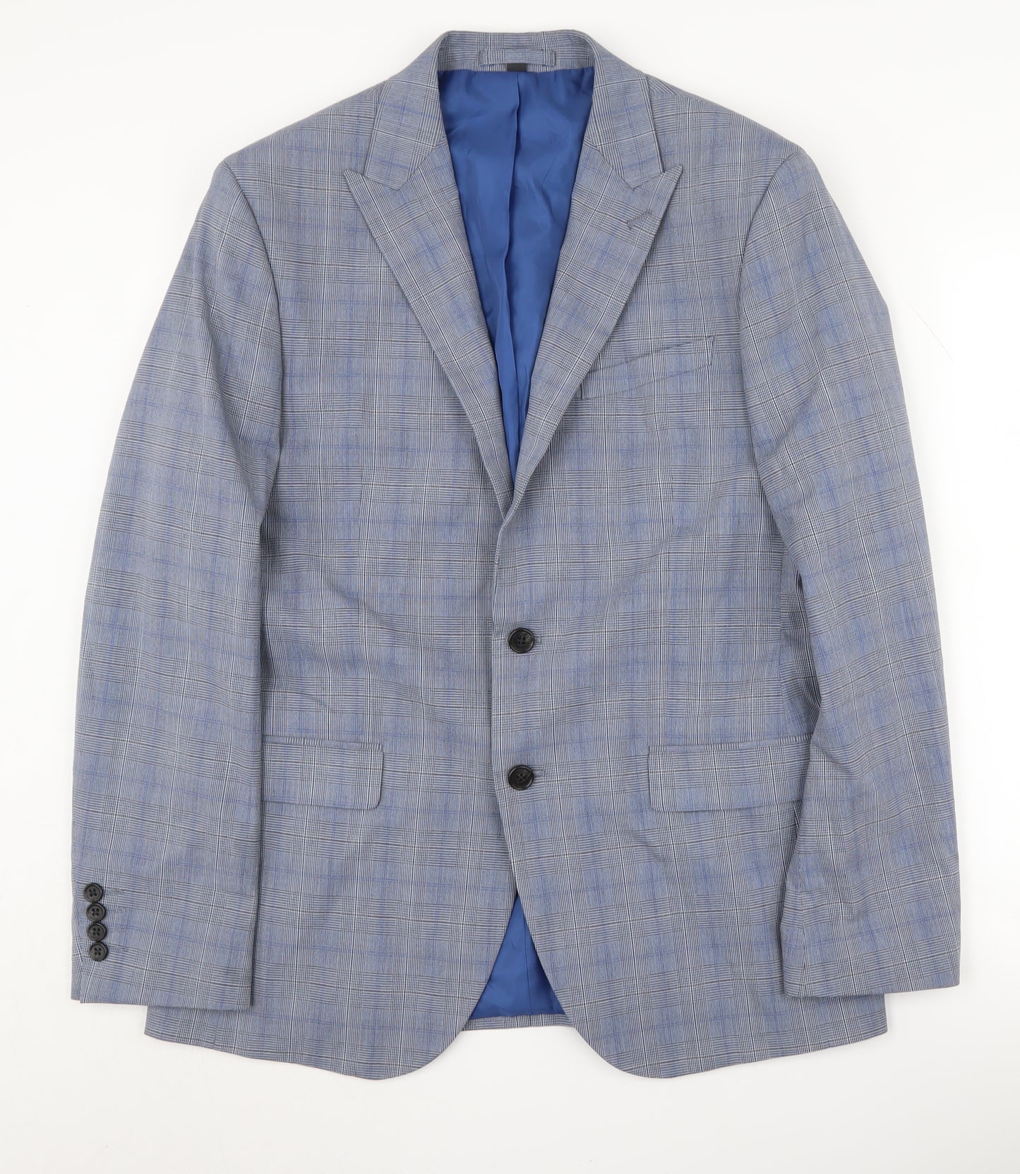 Marks and Spencer Men's Blue Check Blazer, Size 40R