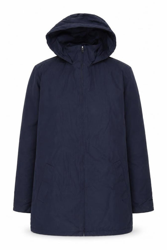 Front view of French Connection Women's Blue Hooded Parka XS