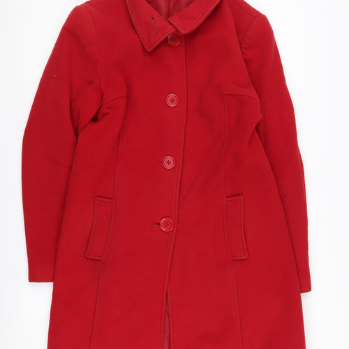 New Look Women's Red Wool Blend Overcoat Size 14