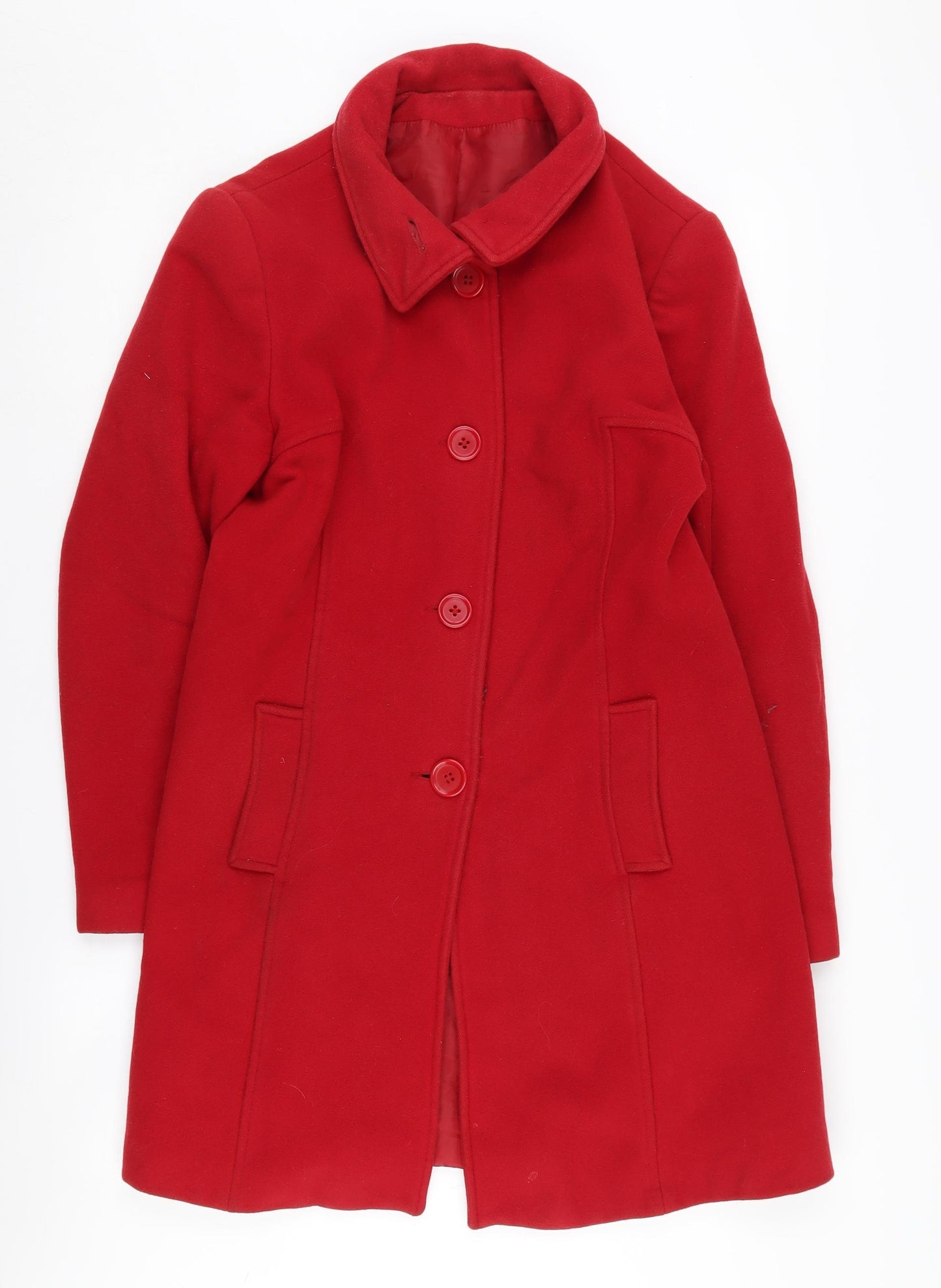 New Look Women's Red Wool Blend Overcoat Size 14