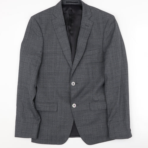 T.M. Lewin Grey Check Men's Slim Blazer, 36R