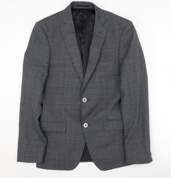 T.M. Lewin Grey Check Men's Slim Blazer, 36R