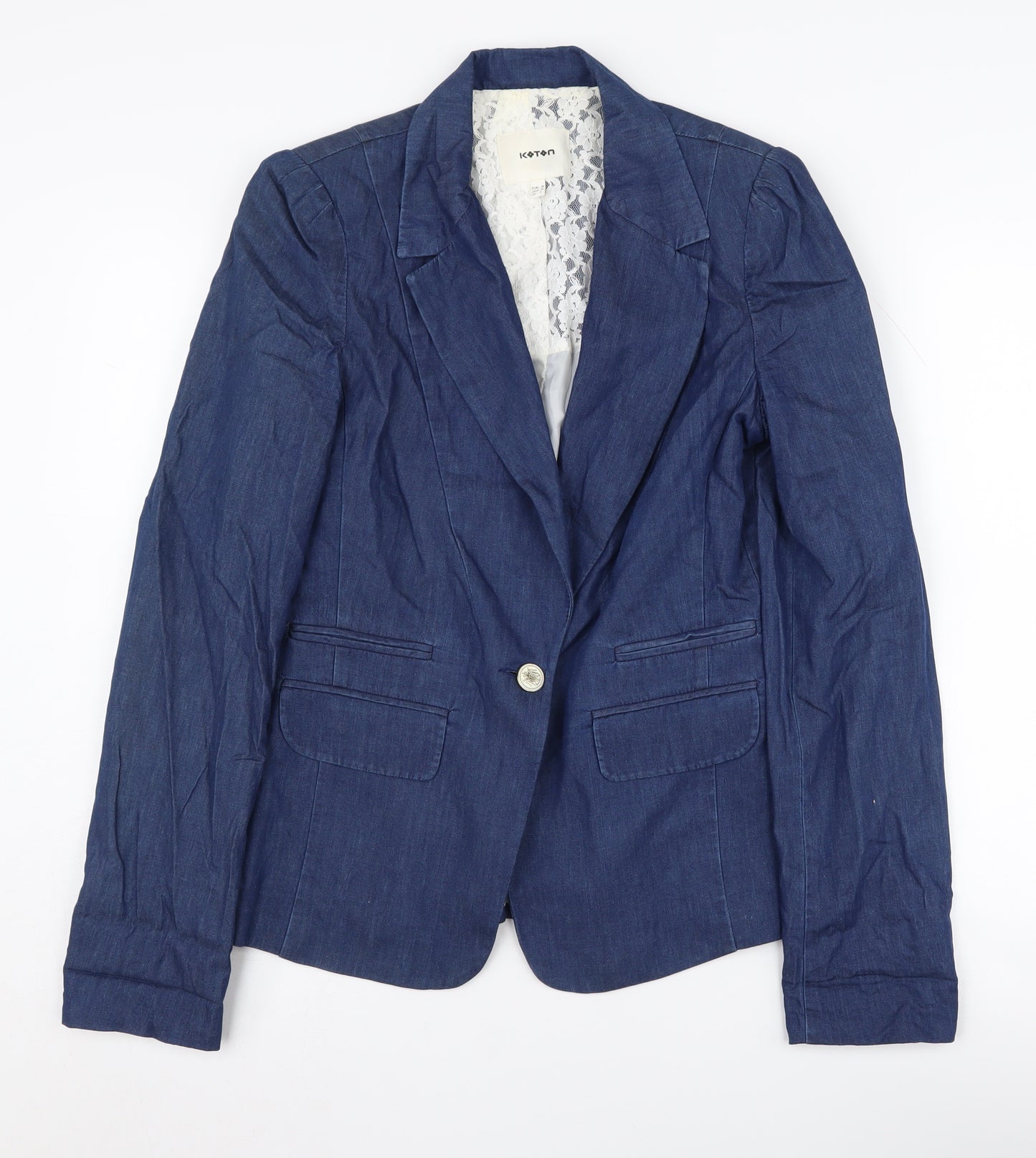 Koton Women's Blue Denim Blazer, Size 8, Casual Style