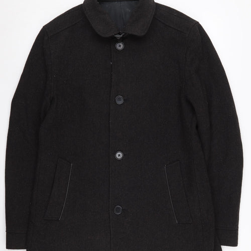 Next Men's Black Wool Blend Overcoat - Medium Stylish
