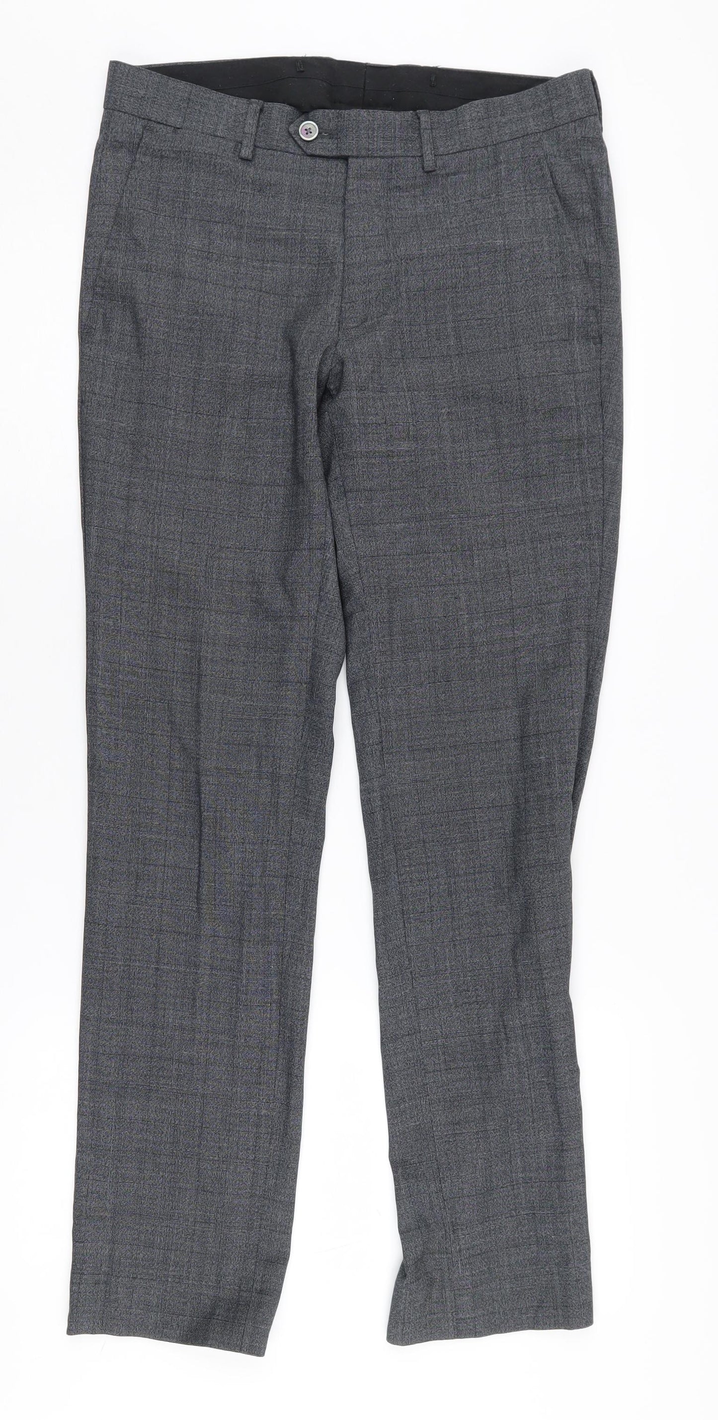 T.M. Lewin Men's Grey Check Dress Pants, 28R
