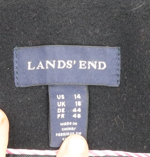 Lands' End Women's Black Wool Overcoat Size 16