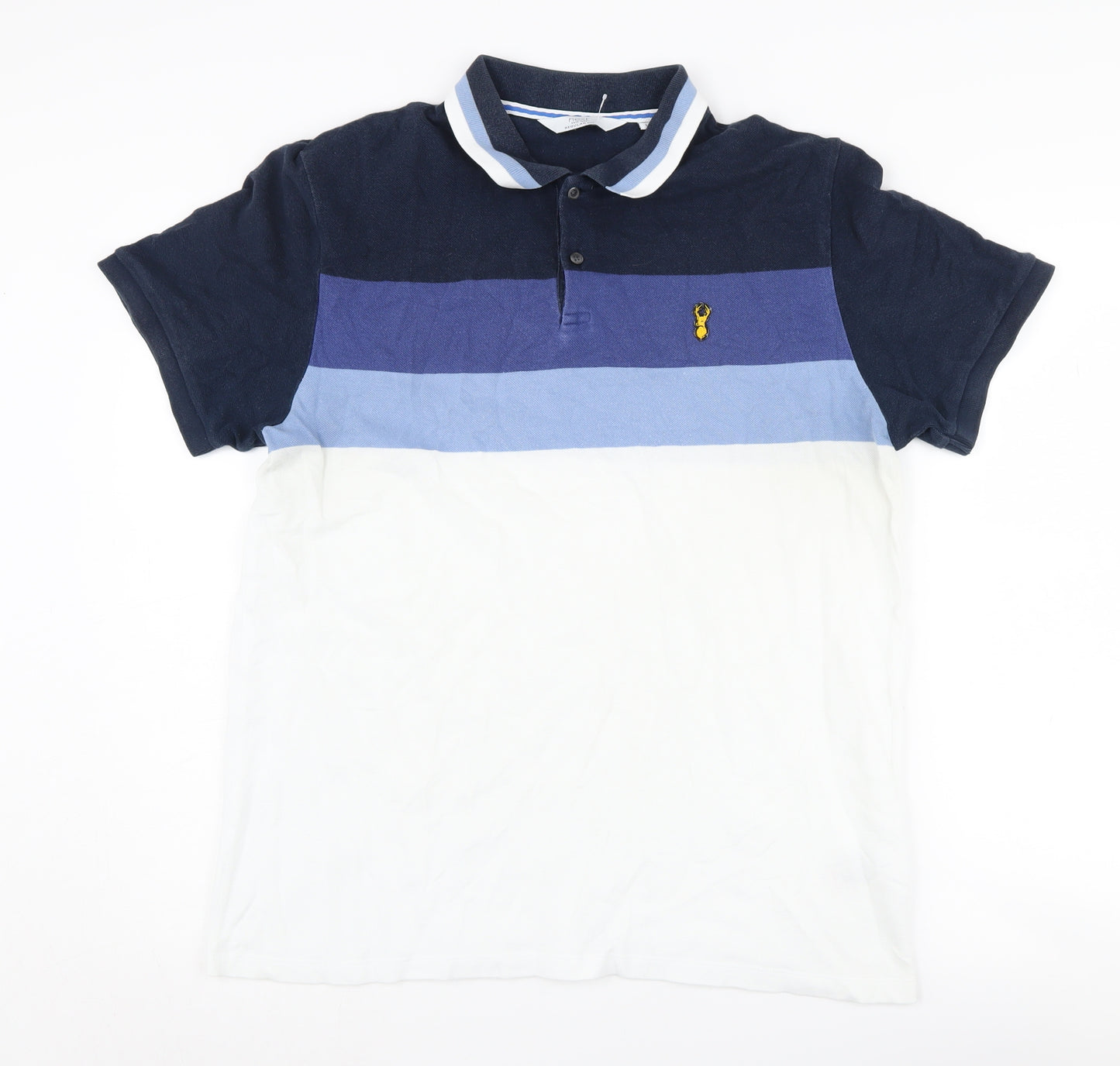 Next Men L Blue Colourblock Polo Shirt Regular Fit