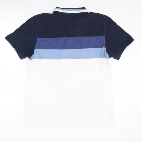 Next Men L Blue Colourblock Polo Shirt Regular Fit